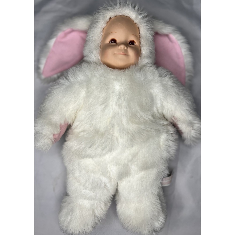 1997‎ Anne Geddes White Bunny Rabbit Baby Doll Plush Unimax 18" Pink Ears